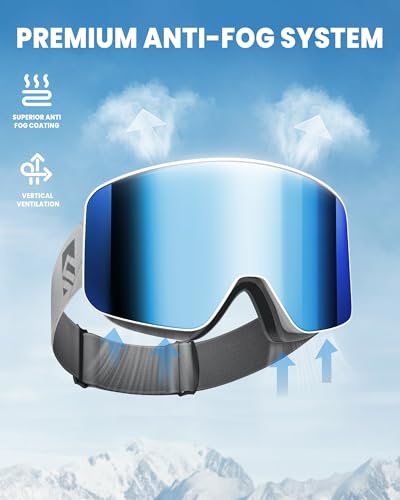 SNOWER Ski Goggles, OTG Anti Fog Snowboard Goggles, HD Snow Goggles UV400 Protection for Men Women Youth