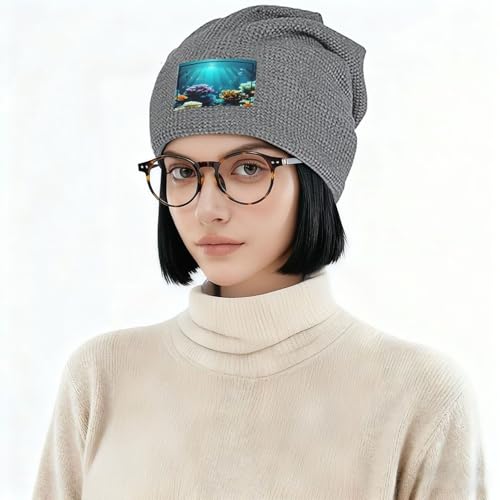 YANYU Underwater Scenery Print Lightweight Waffle Pullover Hat Men Women Winter Headwear Outdoor Camping Travel