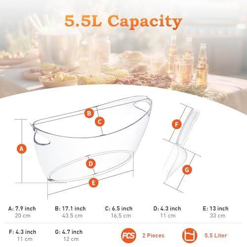 Cenjeery Ice Bucket for Parties, 2PCS Clear Acrylic Drink Buckets with Scoop & Metal Wine Bottle Opener, 5.5L Large Champa...