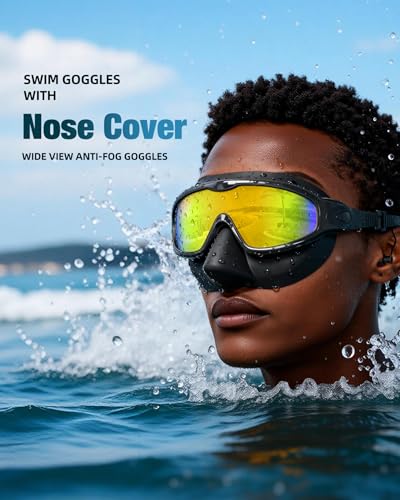 Aegend Swim Goggles with Nose Cover for Adults, 2 Pack Wide View Swimming Goggles Anti-Fog/UV No Leak for Men & Women