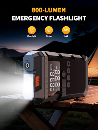 6000A Jump Starter with 160PSI Air Compressor, 12V Portable Car Jumper Starter (All Gas/12L Diesel), Jump Box with Jump Cl...