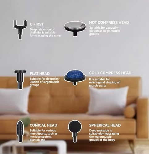 Adjustable Arm Massage Gun with six Interchangeable Heads, Relieves Muscle Soreness,Stiffness and Pain Relief, Black