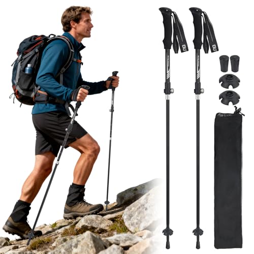 JIEHET Folding Hiking Poles, Lightweight 7075 Aluminum Alloy Mountain Tech Trekking Poles for Men, Collapsible Walking Sti...