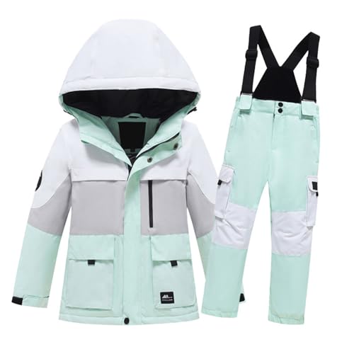 2 Piece Snowsuit for Teen Girls Boys Snowboard Set Snow 𝗕𝗶𝗯 Pants & Hooded Jacket Color Block Outfits Kids Winter Clothing