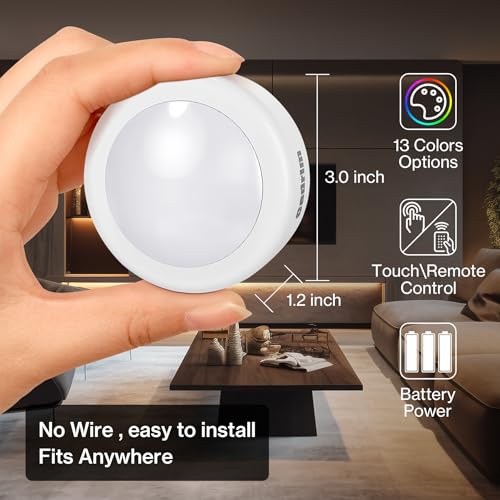 Cadrim Led Puck Lights, 13 Color Changeable, 6 Pack, Wireless Remote, Multicolor, A03 Model For Kitchen & Bedroom Lighting