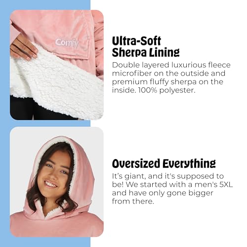 THE COMFY Original | Sherpa Lined Microfiber Fleece Wearable Blanket, Oversized Design with Hood and Pocket from Shark Tank