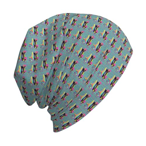 sackhg Colorful Roller Skates Print Winter Beanie Hat Men Women Soft Lightweight Thermal Cap for Outdoor Skiing Wear