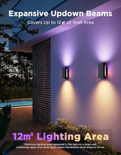 Govee Outdoor UpDown Wall Light, 2 Pack, 1200LM RGBICWW Smart Porch Lights Outdoor with 64 Scene Modes, IP66 Waterproof Wa...