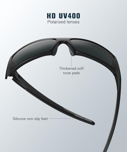 QALLY Sports Sunglasses-Men Polarized Mens-Sunglasses: Wrap Around Sun Glasses for Cycling Fishing with UV400 Protection