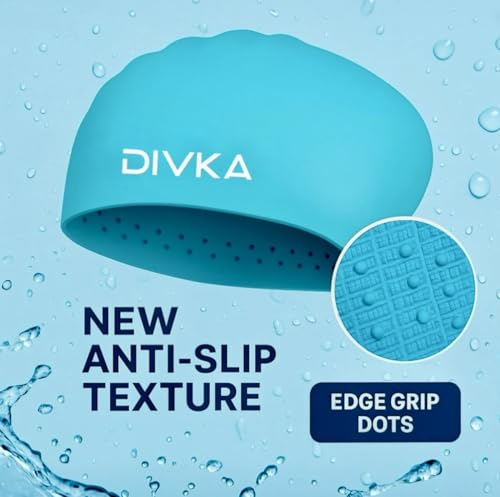DIVKA 2 Pack Silicone Swim Caps for Women and Men – Waterproof Long Hair Swimming Caps for Adults – Stretchy Comfortable D...
