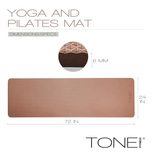 TONE Fitness Yoga Mat 1/4" Thick Non Slip Exercise & Pilates Mat for Home Workouts with Carrying Strap | Multiple Options