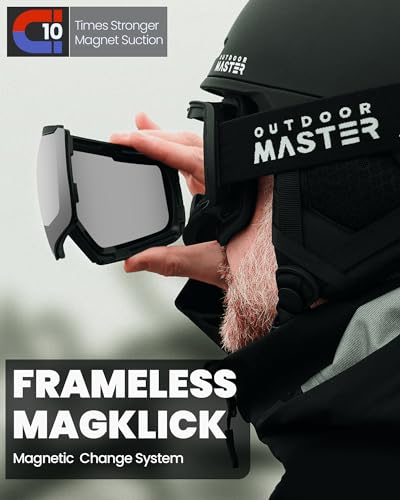 OutdoorMaster Heron Ski Goggles with 2 Lens, Frameless, Magnetic Interchangeable HD Toric Lens, OTG Snowboard Goggles