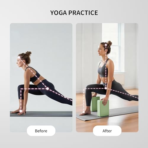PROIRON Yoga Blocks, 2 Pack Supportive High Density Premium Eva Foam, Soft Non-Slip Surface with Curved Edges Stretch Bloc...