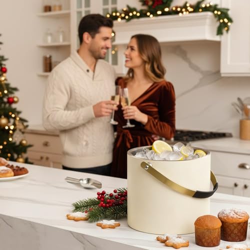 3.2L Modern Insulated Ice Bucket with Silicone Lid, Scoop, Strainer, Double Wall Stainless Steel Ice Bucket for Parties & ...