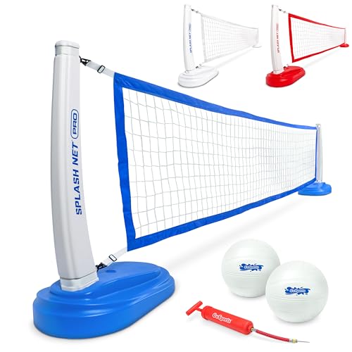 GoSports Splash Net PRO Pool Volleyball Net - Red, White, or Blue - Includes 2 Water Volleyballs and Pump