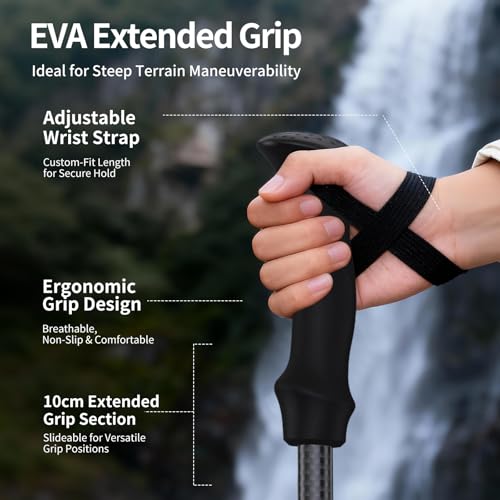 Trekking PoVtsliy Trekking Poles Carbon Fiber, Adjustable Collapsible Ultralight with EVA Grip & Anti-Shock, Hiking Poles ...