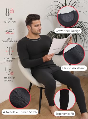 TRENDOUX Thermal Underwear For Men: Warm Thick Wool Long Johns With Polar Fleece Lined, Mens Stretchy Soft Winter Base Layer
