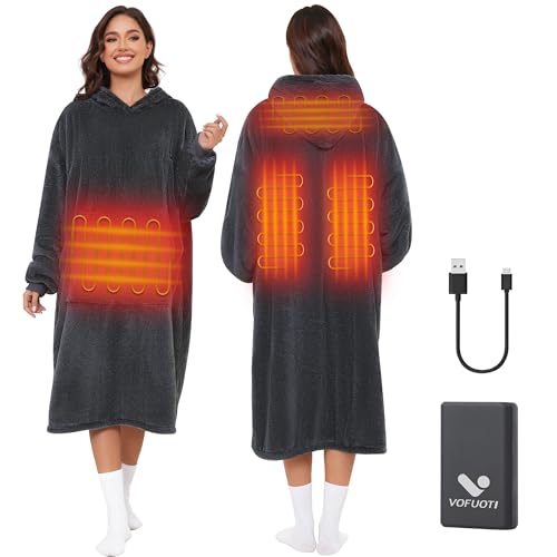 VOFUOTI MAX Wearable Heated Blanket,Cordless Electric Blanket with 16000mAh Battery,Heated Robe Oversized Shawl with Sleeve