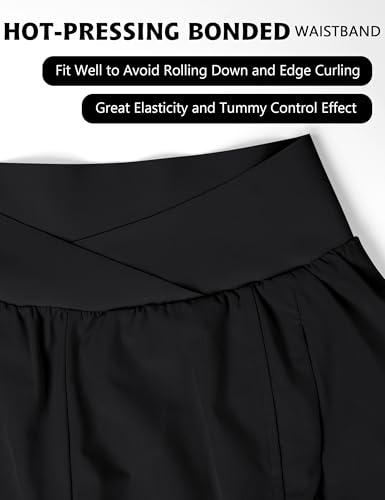 Blooming Jelly Women's Workout Shorts Athletic Running Shorts Crossover High Waisted Gym Shorts with Zipper Pockets