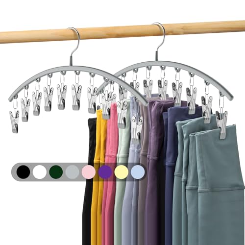 Volnamal Legging Organizer for Closet, Metal Yoga Pants Hanger w/Rubber Coated 2 Pack w/10 Clips Hold 20 Leggings, Hangers...