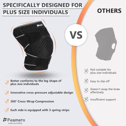 Feamero Plus Size Knee Brace for Women and Men, Innovative Cross-Pressure Adjustable Knee Support with Side Stabilizers fo...