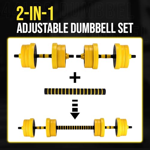 2-In-1 Adjustable Dumbbell and Barbell Set, 44 Lbs Free Weights for Home Gym Strength Training, Dumbbell Set of 2 with Con...