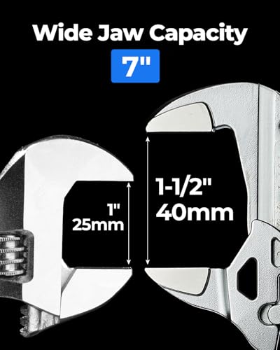 toolant 7-Inch Chrome Plated Pliers Wrench, CR-V Adjustable Wrench with Anti-Rust Coating, Smooth Parallel Jaws, Rubber An...