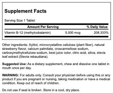 Swanson Vitamin B-12 Methylcobalamin High Absorption 5000 mcg 60 Tabs (2 Pack)