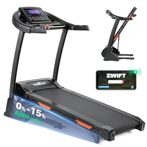 THERUN Incline Treadmill for Running and Walking, 300 lbs Weight Capacity Folding Treadmill with 0-15% Auto Incline, Wide ...