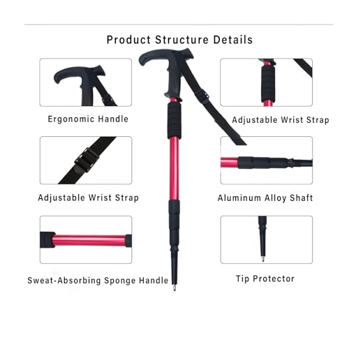 Retractable Trekking Pole Aluminum Alloy Walking Poles Portable Hiking Pole Suitable for Outdoor Activities Such as Mounta...