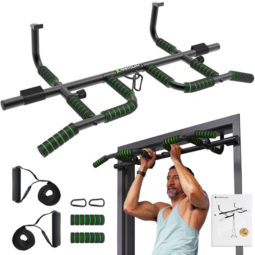 KAKICLAY New Upgrade Pull Up Bar for Doorway with Ergonomic Grip - Upto 440 Lbs Capacity, No Screwing or Slipping - USA Or...