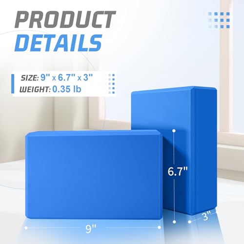 2025 Yoga Blocks 2 Pack, EVA Foam Yoga Block Supportive Latex-Free, Non-Slip Exercise Blocks, Yoga Accessories for Pilate...