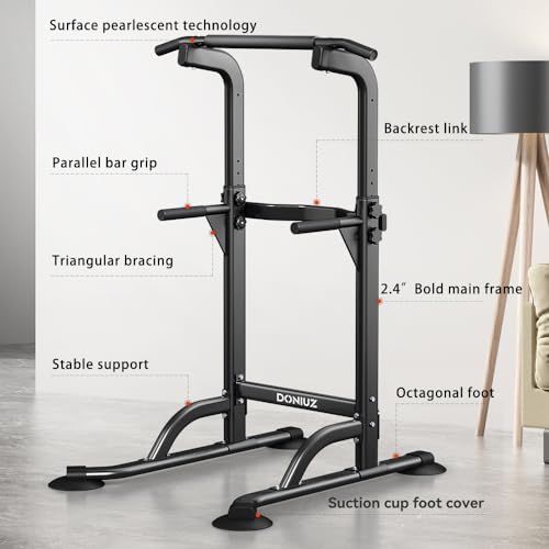 DONIUZ Power Tower Pull Up Bar and Dip Station, Multi-Function Home Gym, Strength Training Fitness Equipment, Height Adjus...