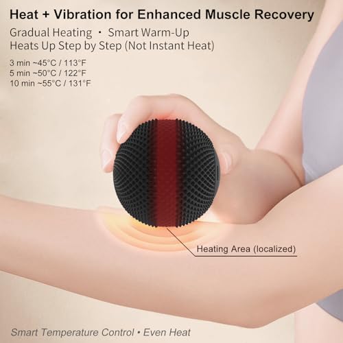 JIEJUNJIE Vibrating Massage Ball with Heat, 7 Modes, Memory Function, Myofascial Release, Deep Tissue Muscle Recovery Ball...