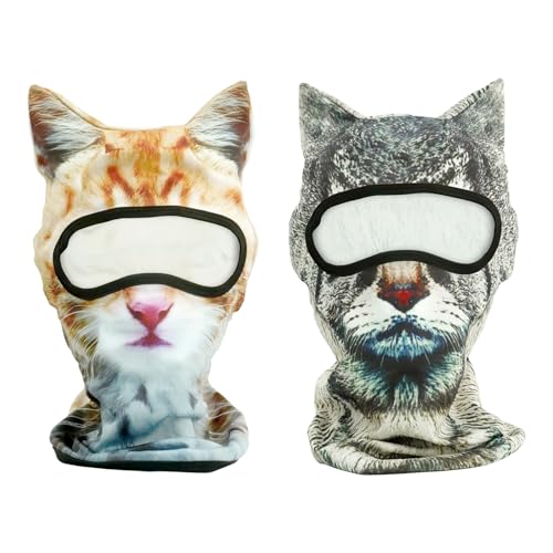 EQUNROY 2 Pack 3D Cat Ski Mask with Ears Funny Animal Balaclava for Winter Sports, Outdoor Activities, Halloween Costumes,...
