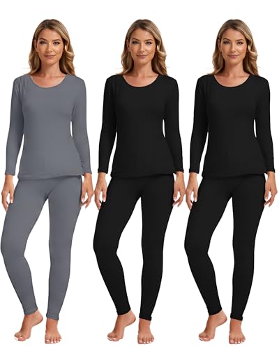 Patelai 3 Sets Thermal Underwear for Women with Fleece Lined Long Underwear Women Base Layer Cold Weather