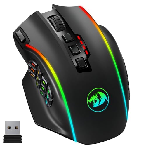 Redragon Wireless Gaming Mouse, MMO Gaming Mouse UP 16,000 DPI, 16 Macro Programmable Buttons, RGB Rechargeable with 12 Si...