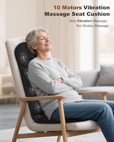 Snailax Back Massager with Heat, Massage Seat Cushion with 10 Motors, Massage Chair Pad for Home Office Use, 5 Modes & 3 I...