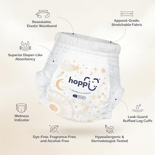 Hoppi 360° Waistband Potty Training Pants | Size 5 Pull Up Diapers (27-38 lbs) | Ultra Soft Hypoallergenic for Sensitive S...
