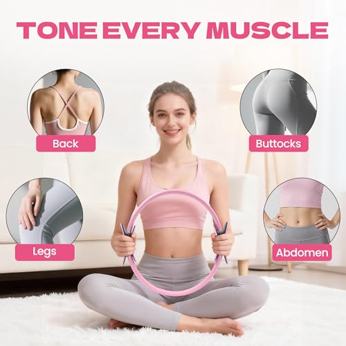 16Pcs Home Pilates Equipment for Women, Pilates Kit with 14'' Pilates Rings, Yoga Ball, Sliding Disks, Pilates Bands & Acc...