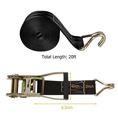 2 Pack 2 Inch Ratchet Straps Heavy Duty 20ft Tie Down Straps Ratchet with Double J Hook, 8000 LBS Break Strength, Cargo Ra...