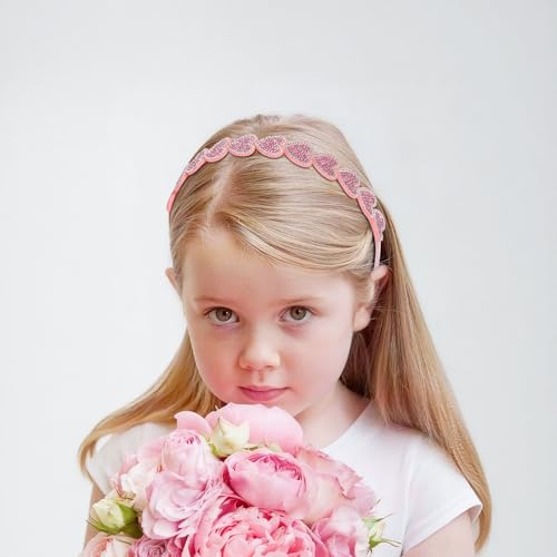 OAOLEER 3 PCS Heart Headbands for Girls,Red Pink White Rhinestone Headband Glitter Love Hairbands Party Wedding Valentines...