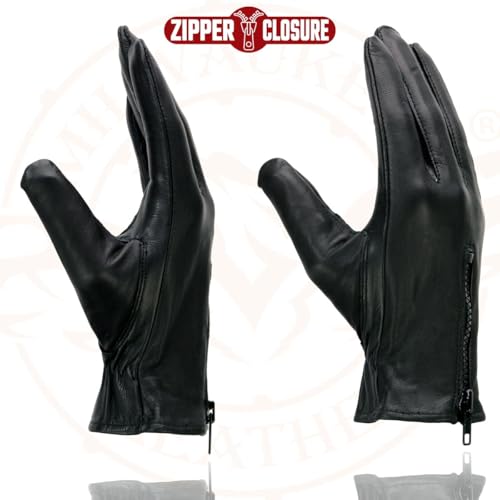 Milwaukee Leather SH226D Men's Black Unlined Leather Lightweight Motorcycle Hand Gloves W/Wrist Zipper Closure
