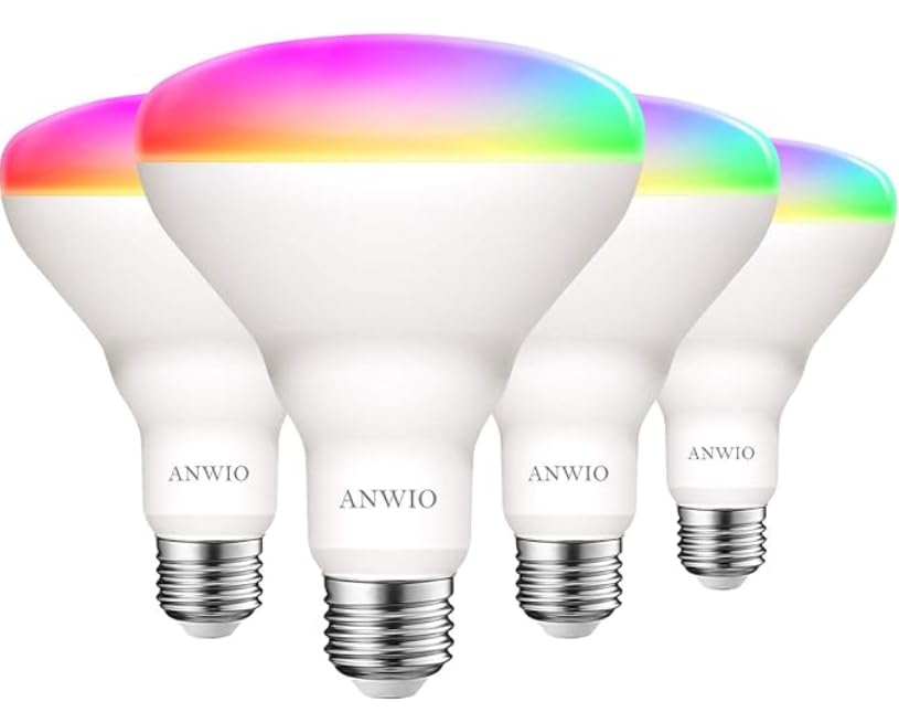 ANWIO Smart Light Bulb BR30 RGB LED WiFi Dimmable 8.5W, Compatible with Alexa & Google Assistant, 4 Pack