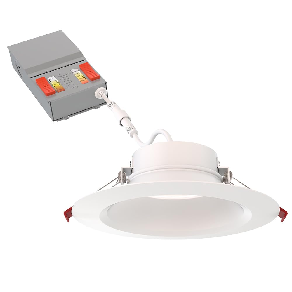Juno LED Recessed Lights 6 Inch Round Wafer Downlight, 5-in-1 Switchable White Color Temperature, Adjustable Brightness, Deep Regressed Smooth Trim, 6-Inch, Matte White