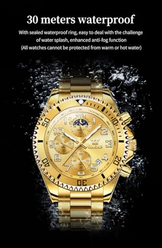 OLEVS Mens Watches Chronograph Luxury Dress Moon Phase Two Tone Stainless Steel Waterproof Luminous Business Calendar Wris...