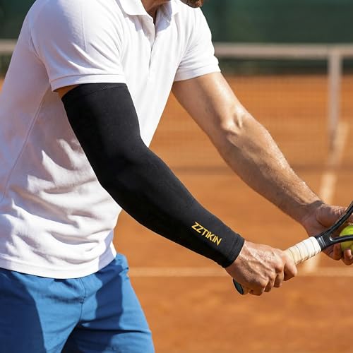 ZZTIKIN Compression Arm Sleeves(2 Pieces), Black, Anti-Slip Silicone Gripper, Sports Performance