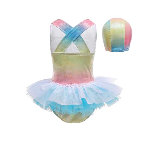 Girls One-Piece Rainbow Swimsuits Toddler Kids Mermaid Fishscale Bathing Suits Outdoors Jumpsuit Swimwear with Cap