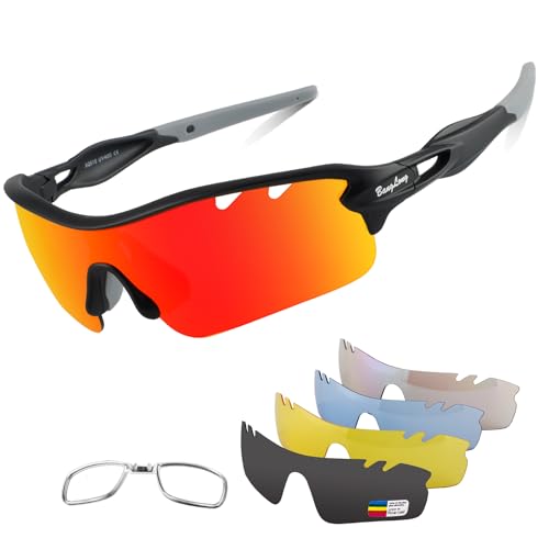 BangLong Polarized Sports Sunglasses Cycling Sun Glasses for Men Women with 5 Interchangeable Lenes for Running Driving