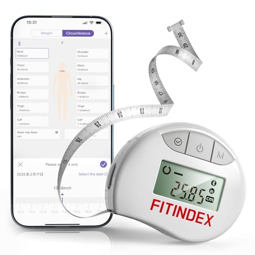 FITINDEX Body Measuring Tape, Accurate Bluetooth Measuring Tape for Body Measurements, Smart Body Tape Measure Retractable...